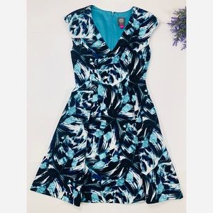 VINCE CAMUTO | Blue Purple Pouf Dress Printed